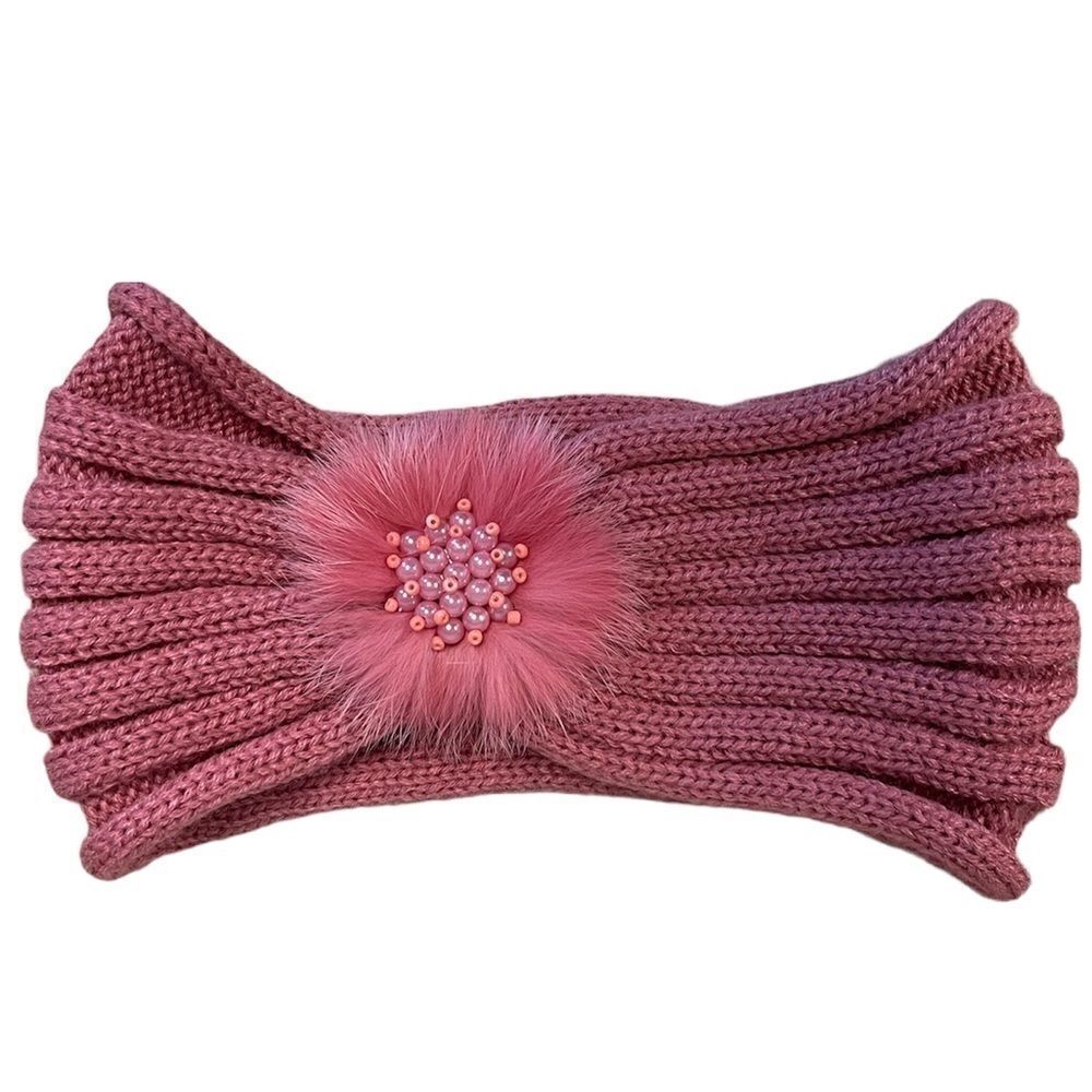 Pink Knit Embellished Headwarmer 